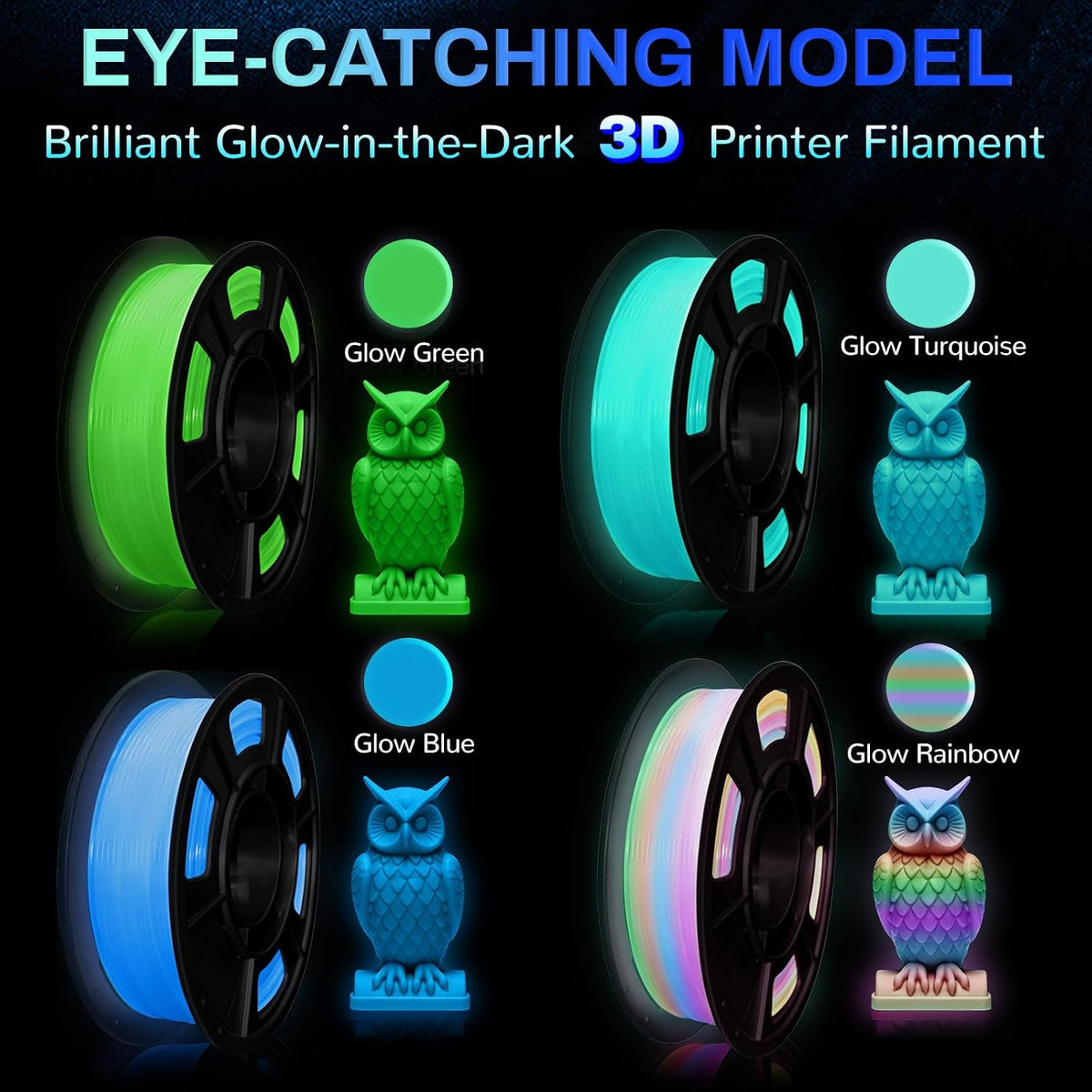 Glow in The Dark PLA+3D Printer Filament, PLA+Filament 1.75 mm, Stronger Ligh...