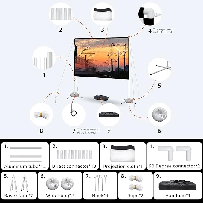 Portable Projector Screen with Stand Outdoor: Camping Projection Screen 80 inch