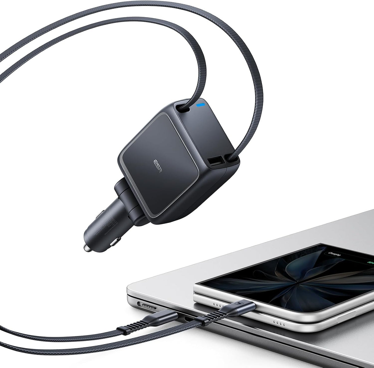 ESR Xtend 100W Retractable Car Charger with AVS, 3-in-1, USB-C & USB-A