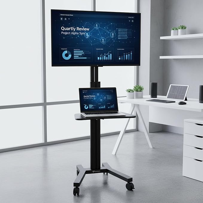 AW Rolling TV Stand Mobile TV Cart Height Adjustable