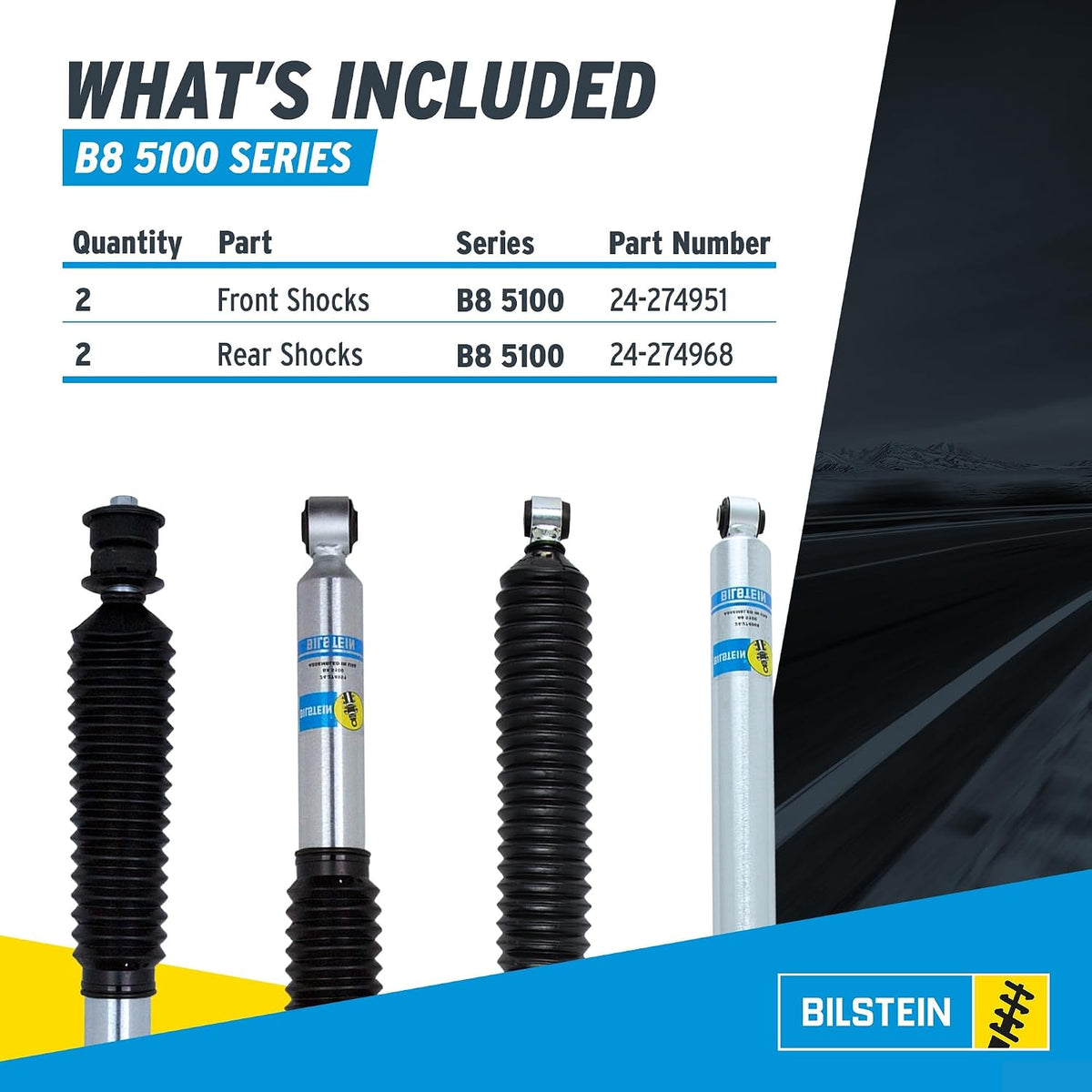 Bilstein Set of Front and Rear B8 5100 Series Shocks Compatible with 2017-202...