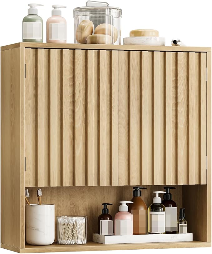 Smuxee Fluted Bathroom Cabinet Wall Mounted, Wooden Medicine Cabinet