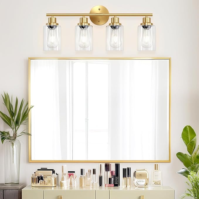 Guliaofo 4-Light Gold Bathroom Light Fixtures, E26 Modern Vanity Lights