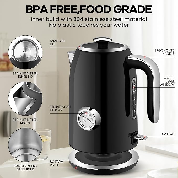 PUKOMC Electric Kettle, 1.7L Stainless Steel Tea Kettle