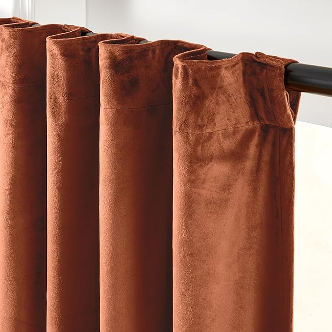 Lazzzy Burnt Orange Blackout Velvet Curtains 96 Inches Long Thermal Insulated