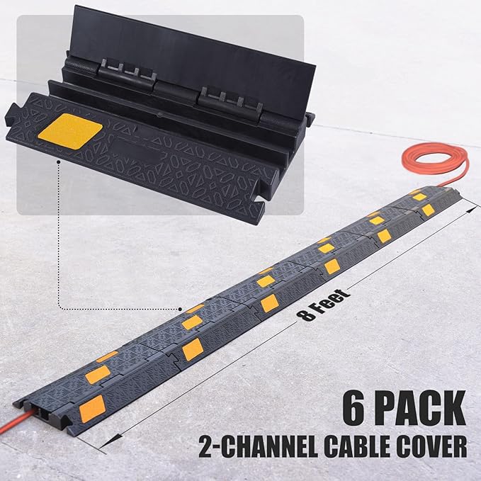 OranLite 6 Pack 2-Channel Rubber Cable Protector Ramp, Visible at Night