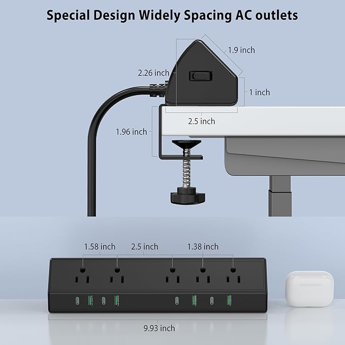 Jgstkcity Desk Clamp Power Strip, 45W Fast Charging Station, 4 USB-C, 4 USB-A