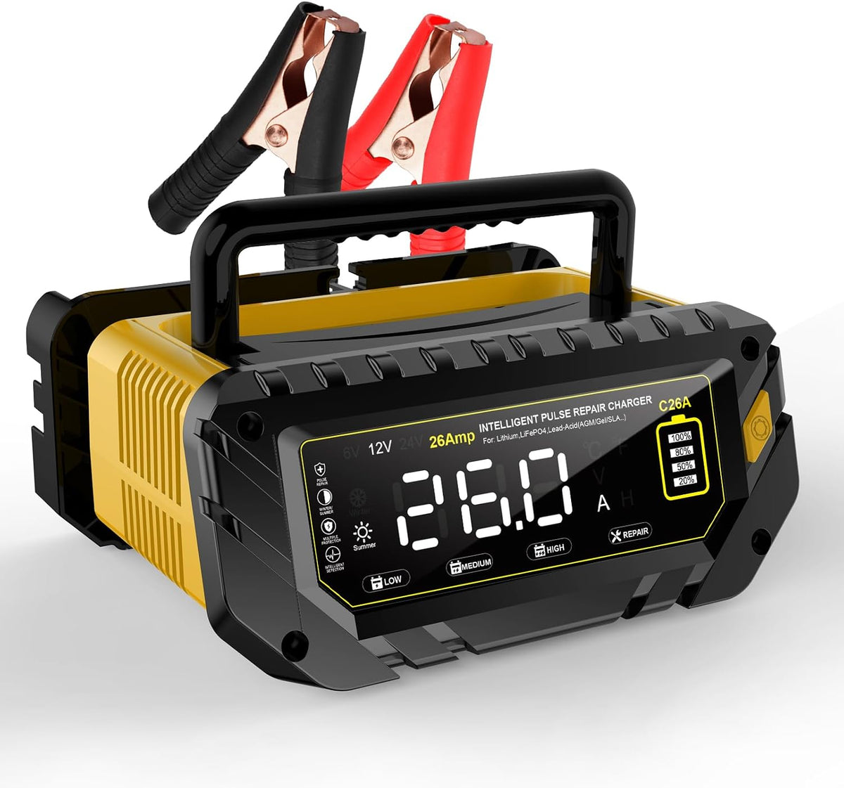 26A 6V/12V/24V Smart Battery Charger – Automatic Maintainer, Trickle Charger ...