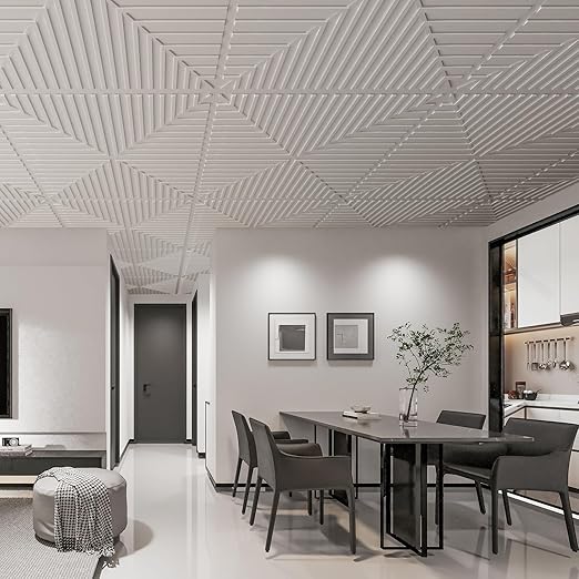 Art3d 12-Pack Drop Ceiling Tiles 2x2 FT, PVC 3D Textured Panels
