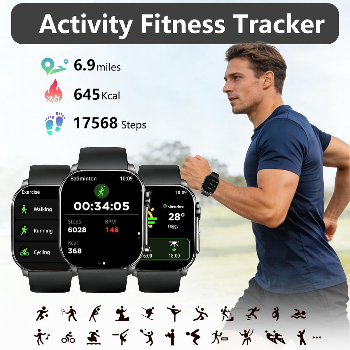 Smart Watch for Men,Bluetooth Answer/Make Calls, 2.01" AMOLED Curved Screen