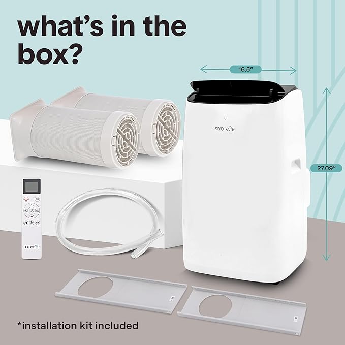SereneLife 14000 BTU Ultra Quiet Portable Inverter Air Conditioner, Smart