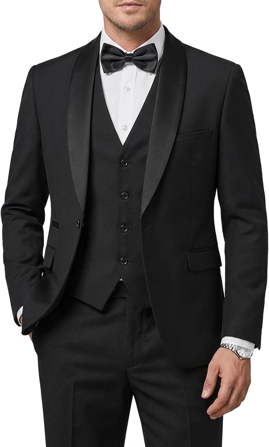 MY'S Men's 3 Piece Tuxedo Set with Tie, Shawl Lapel Suit Blazer Vest ...