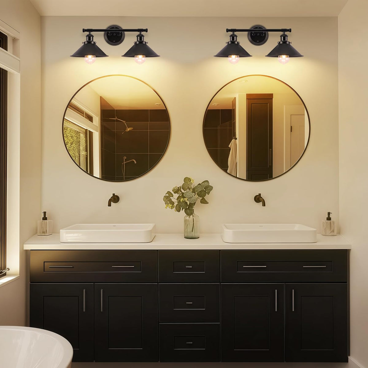 Black Bathroom Light Fixture, 2-Light Farmhouse Vanity Lights for Bathroom