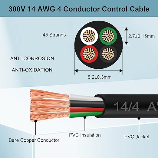 MOOKEERF 14/4 AWG Mini-Split Cable - 50FT 14 AWG 4 Conductor Control Cable 300V