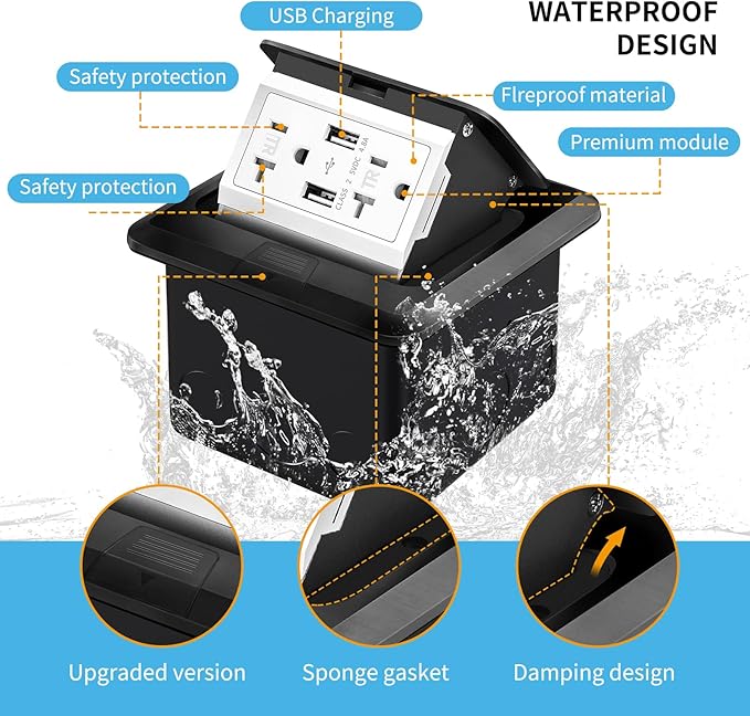 Vagueior Pop-Up Floor Box Kit, 4.8A USB Outlet, 20A Tamper-Resistant Receptac...