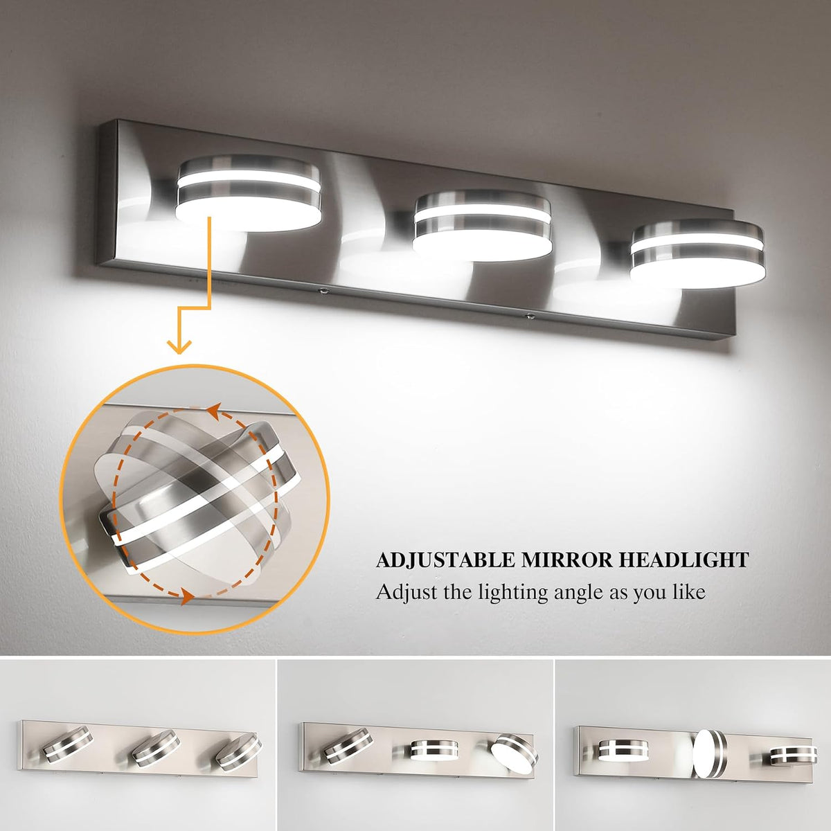 3-Light Bathroom Vanity Light, Brushed Nickel Bathroom Light Fixtures Over Mi...