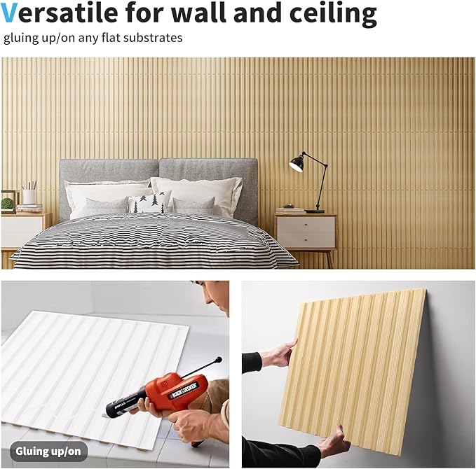 Art3d Slat Wall Panel, 3D Fluted Textured Panel 12-Tile 19.7 x 19.7in. (12-Pack)