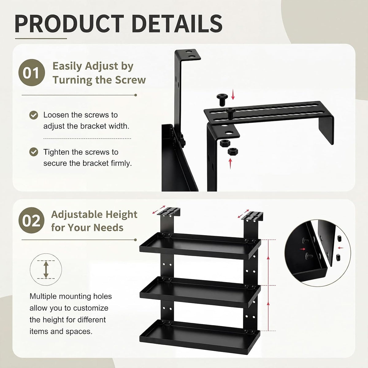 1 Pcs 3 Tier Square Large Cubicle Rectangle Shelf with Hooks