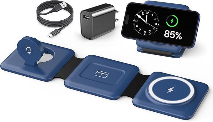 Iseyyox Charging Station for Apple Devices - 3 in 1 Magnetic Foldable Wireless