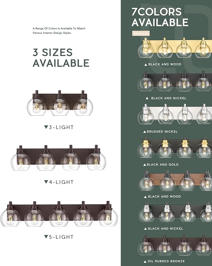 METWET Bathroom Light Fixtures Over Mirror, 4-Light Oil Rubbed Bronze Bathroom