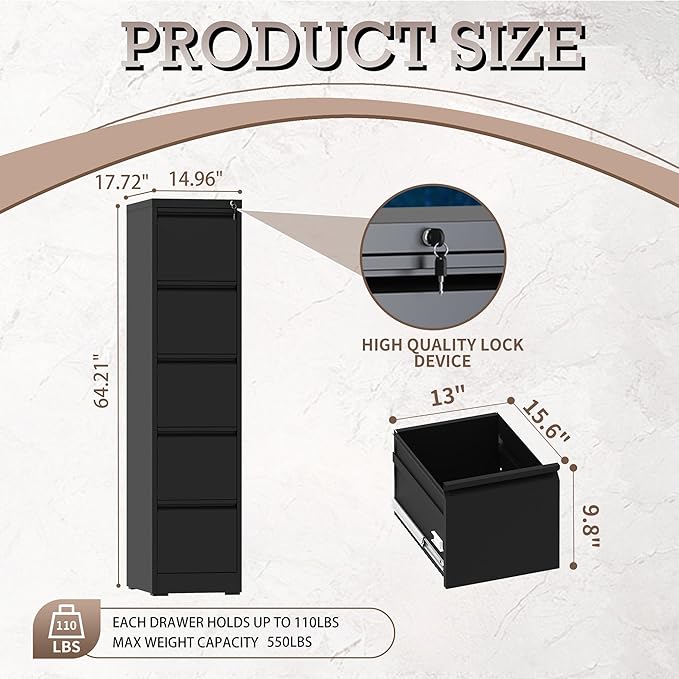 5 Drawer Vertical File Cabinet