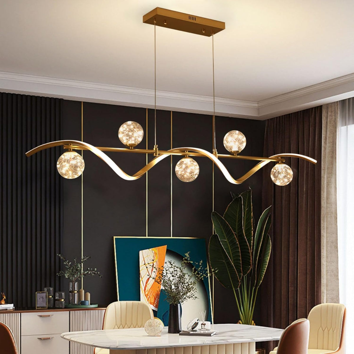 homary Kitchen Island Light with Glass Globes, 51.2" Gold Chandelier Dim...