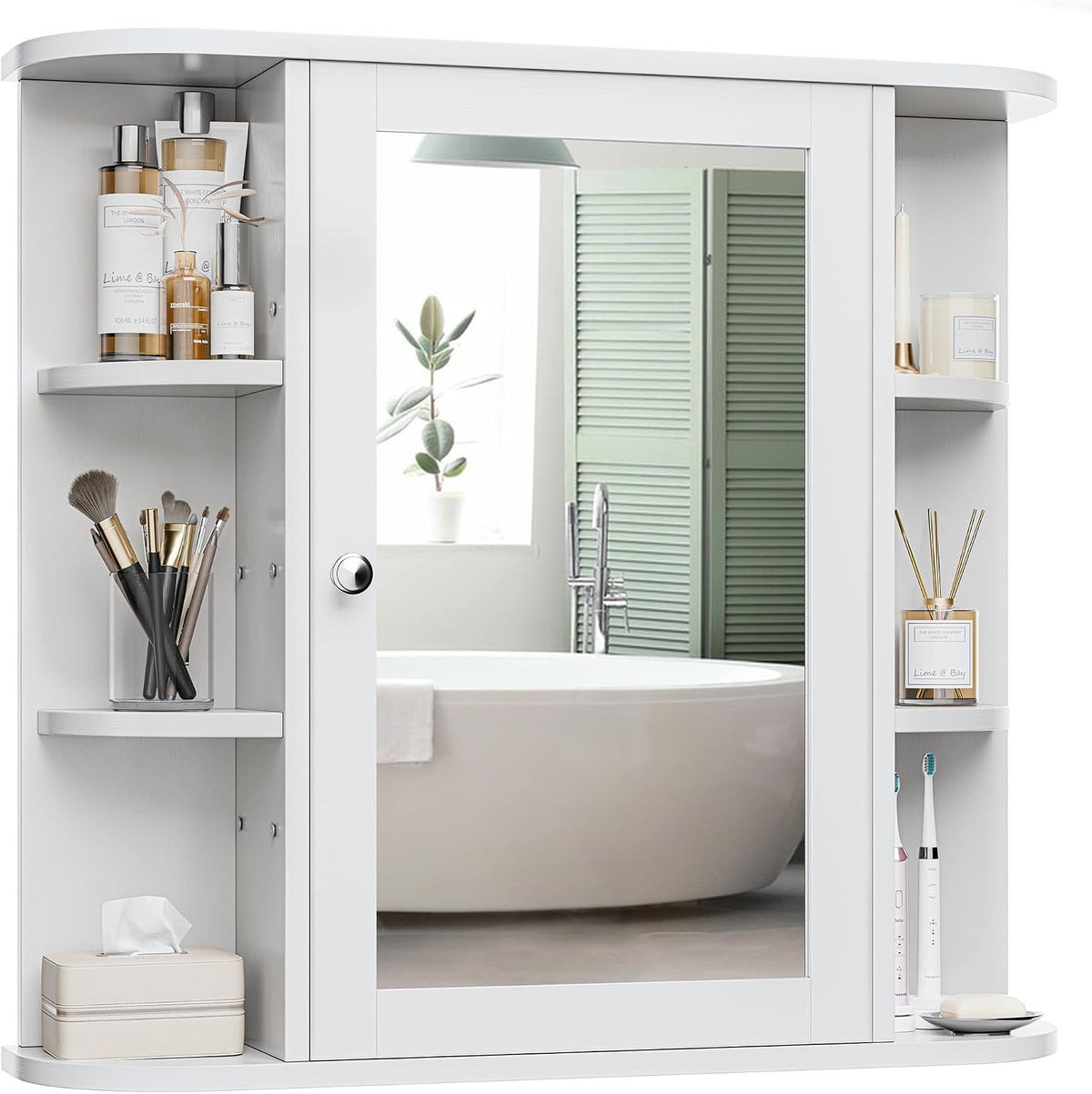 Bathroom Medicine Cabinet, Bathroom Mirror Cabinet Wall Mounted with 6 Side O...