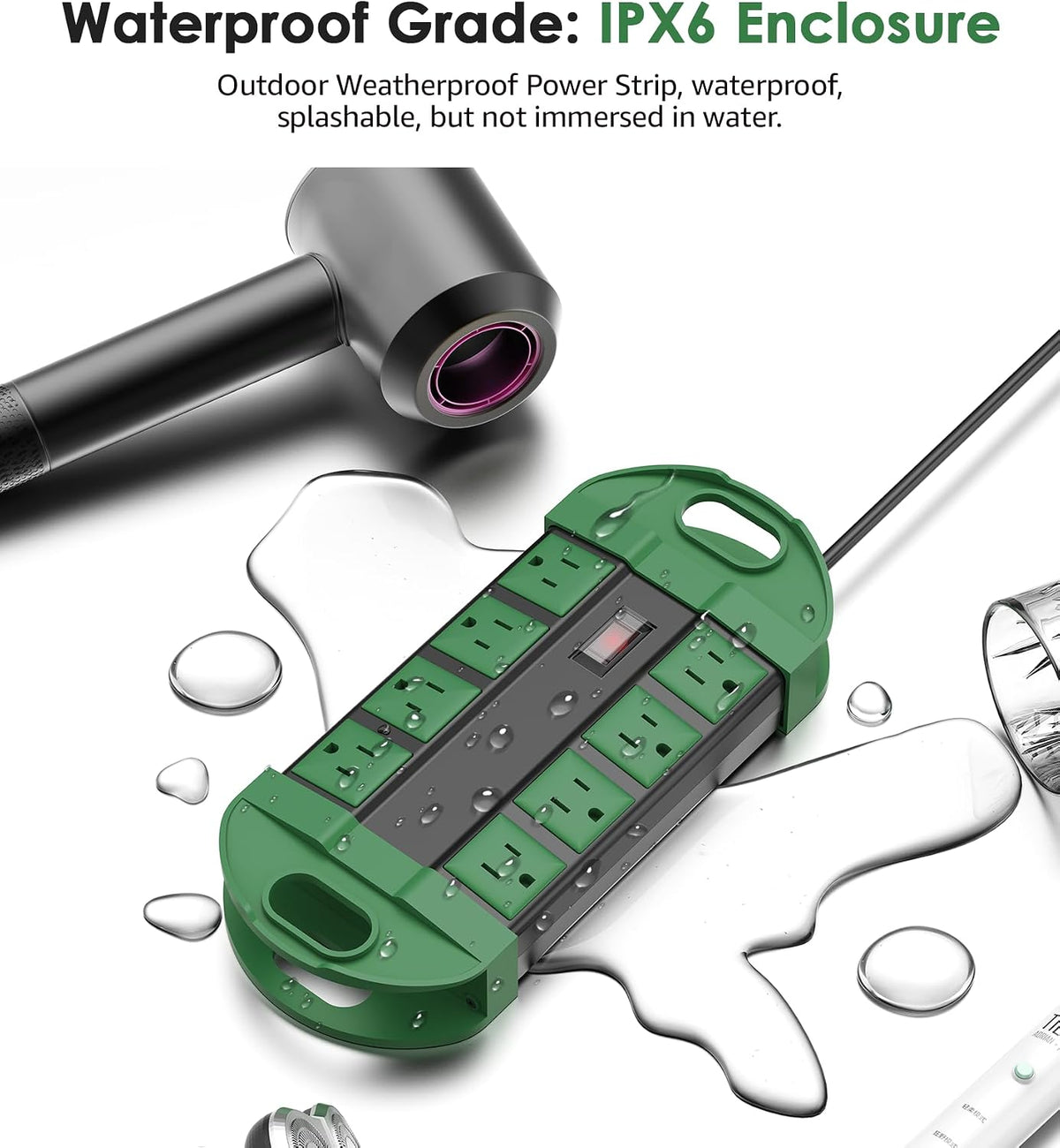 CCCEI Outdoor Power Strip Weatherproof with 8 Plug, Waterproof Extension Cord...
