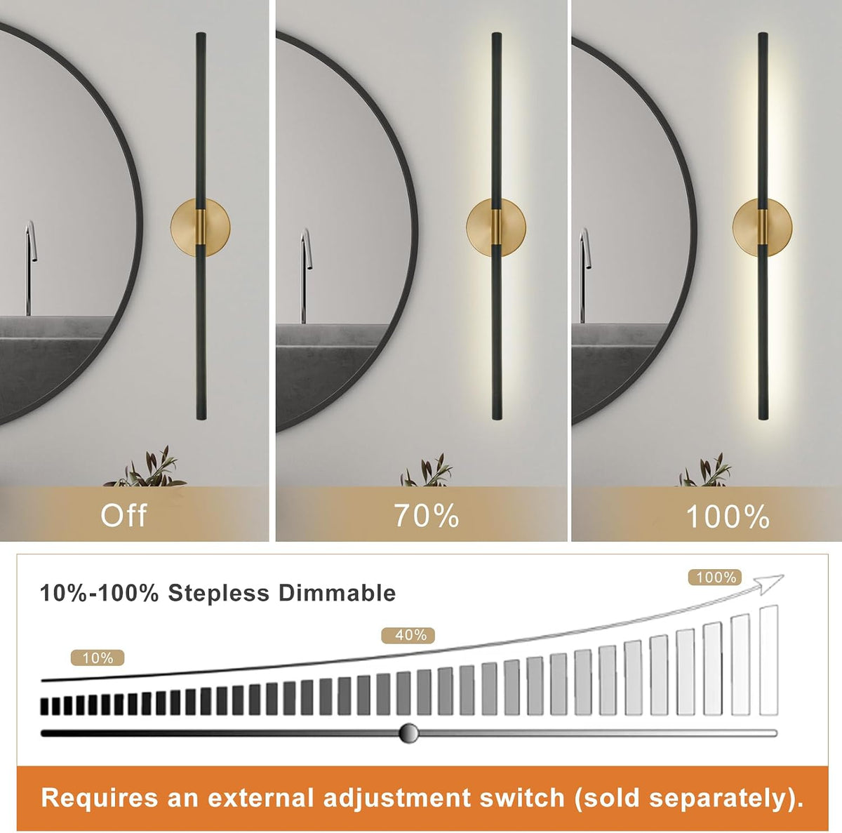 Modern Bathroom Light Fixtures Over Mirror 24 Inch, 18W 360° Rotatable Dimmab...