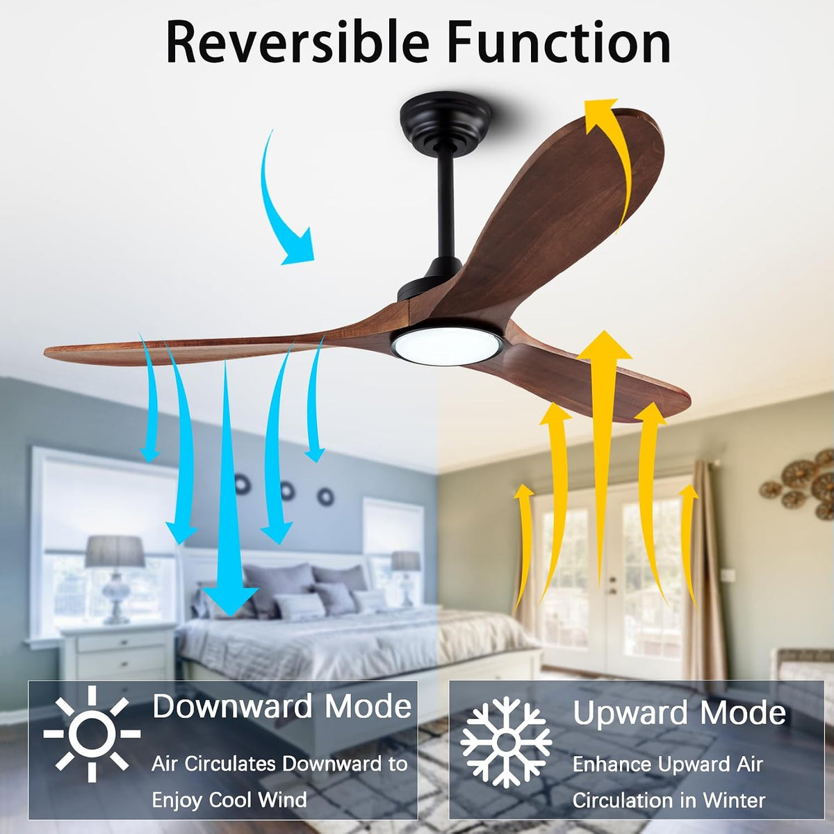 QUTWOB New Ceiling Fan With Light (Black+Dark Walnut, 52 inch, With Light)
