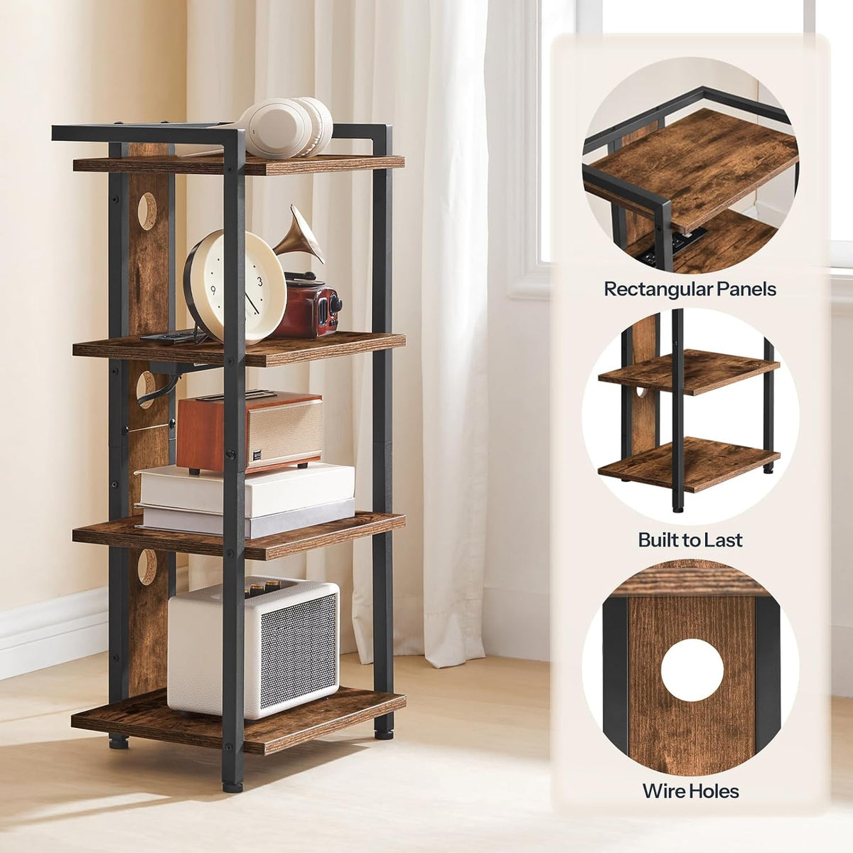 HOOBRO 4-Tier AV Media Stand, Media Console with Charging Station&LED Light