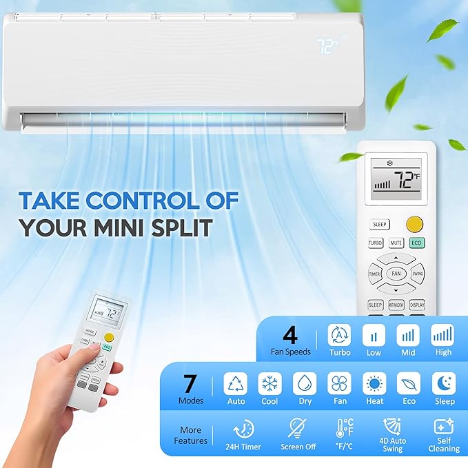18000 BTU Mini Split Air Conditioner & Heat Pump, 230V Wall Mount Ductless