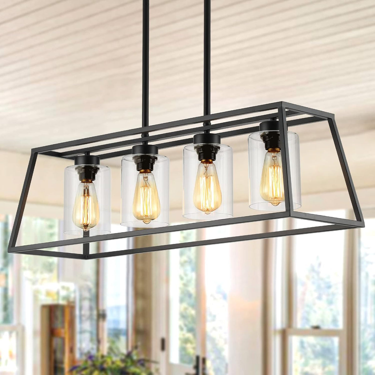 4-Light Black Farmhouse Chandelier for Dining Room Light Fixture
