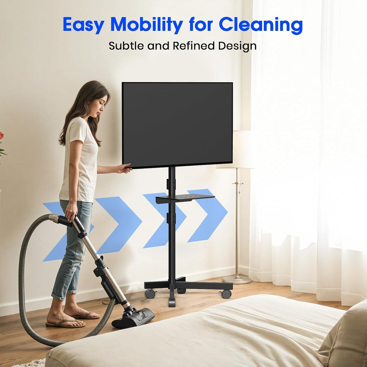 Rolling TV Stand for 23-60 Inch, Mobile TV Stand with Shelf, Black