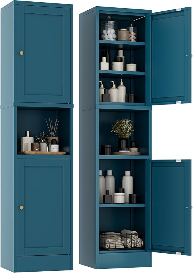 2-Door Metal Storage Cabinet, Tall Slim Pantry Organizer