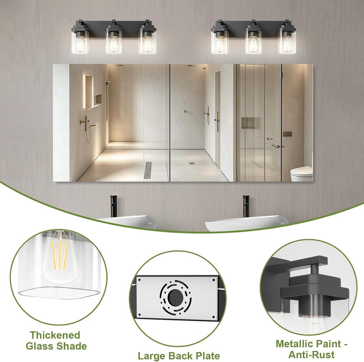 Black Bathroom Light Fixtures, 3 Lights Bathroom Lighting Fixtures Over Mirro...