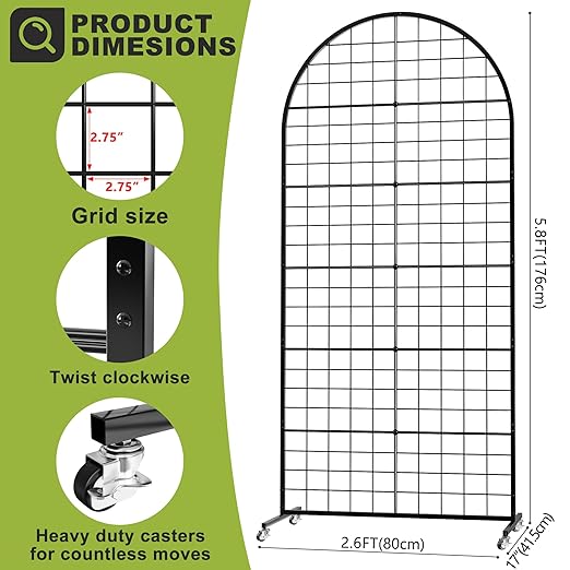 VGMiu Grid Wall Panel 1PCS Display Stand 2.6' x 5.8' FT Black Grid Wa...
