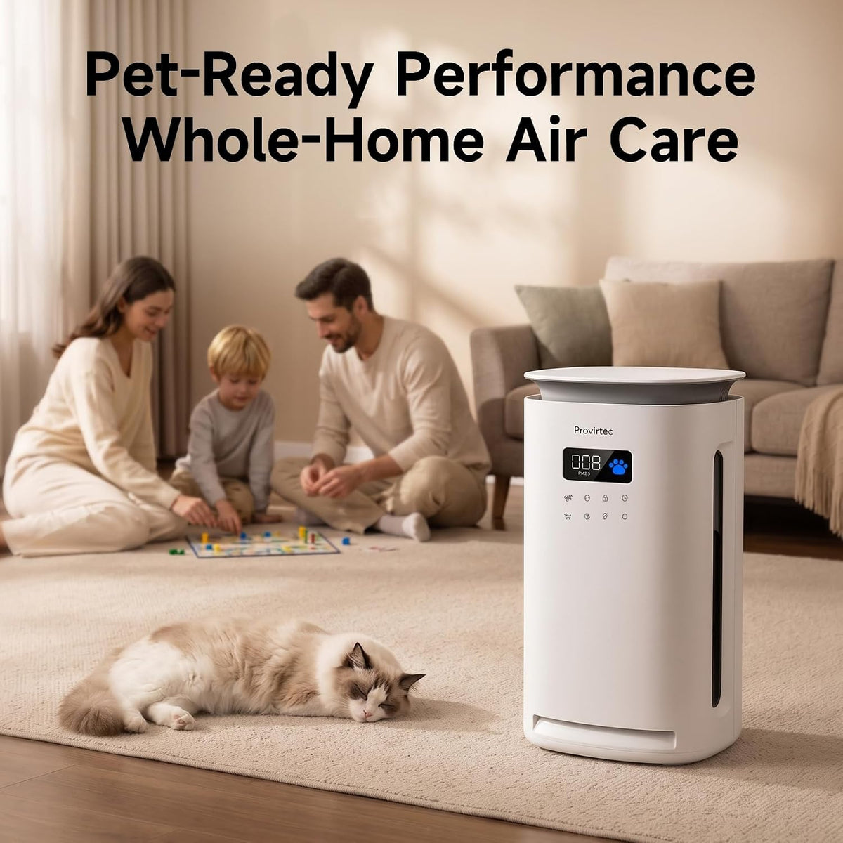 Provirtec Pet Air Purifier for Home with H13 HEPA, 2 Washable Pre-Filters
