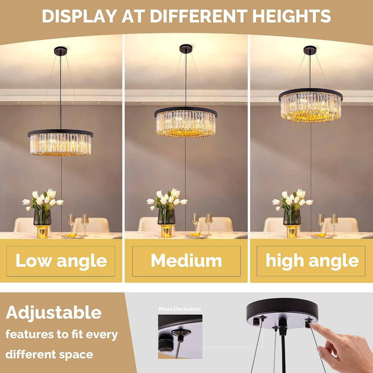 Wellmet Crystal Chandeliers for Dining Room Amber Chandelier Light Fixture