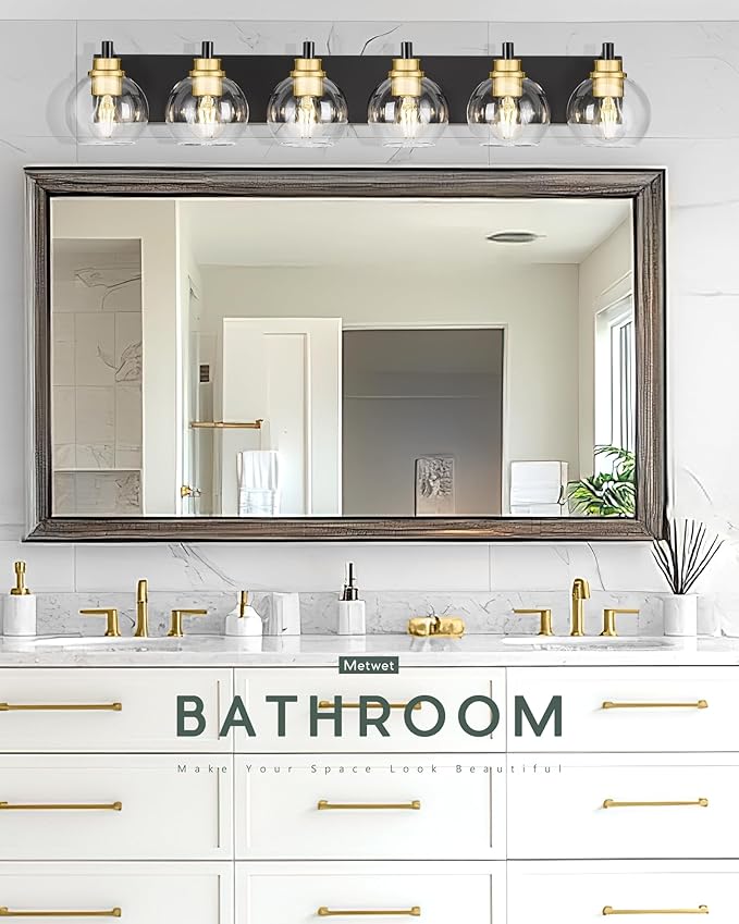 METWET Bathroom Light Fixtures, 6-Light Black and Gold Bathroom Vanity Light