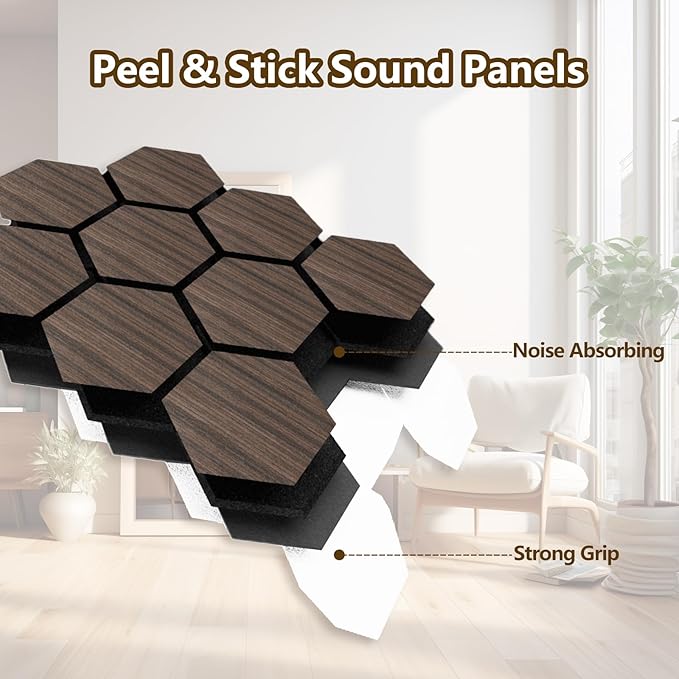 Hexagon Acoustic Wall Panels, Self-Adhesive Sound Absorbing Wall Panel by ARM...