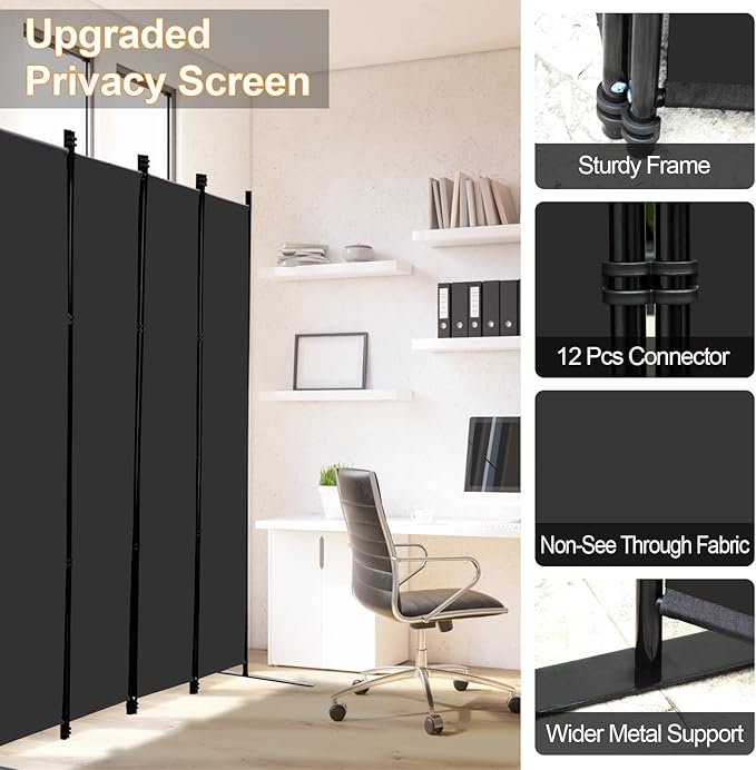 MAYOLIAH 4 Panel Room Divider Screen 6Ft Tall Foldable Privacy Dividers Indoor