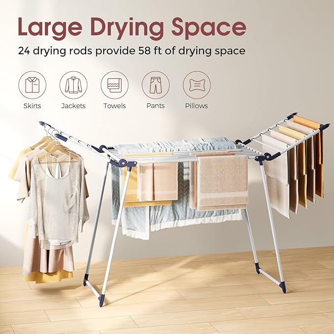 APEXCHASER Clothes Drying Rack Foldable, Large Drying Rack Clothing, Winged