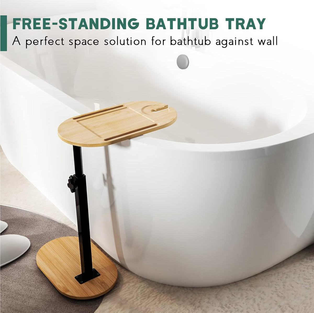 Yumkfoi Bamboo Bath tub Tray Table with Adjustable Height