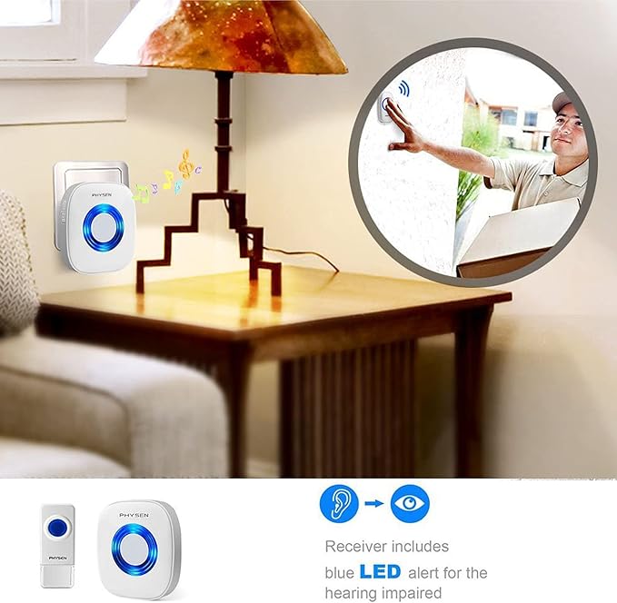Wireless Door Bell, PHYSEN Waterproof Doorbell Chimes