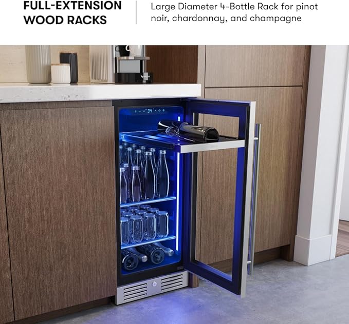 Zephyr Presrv 15" Slim Wine Fridge & Beverage Refrigerator Single Zo...