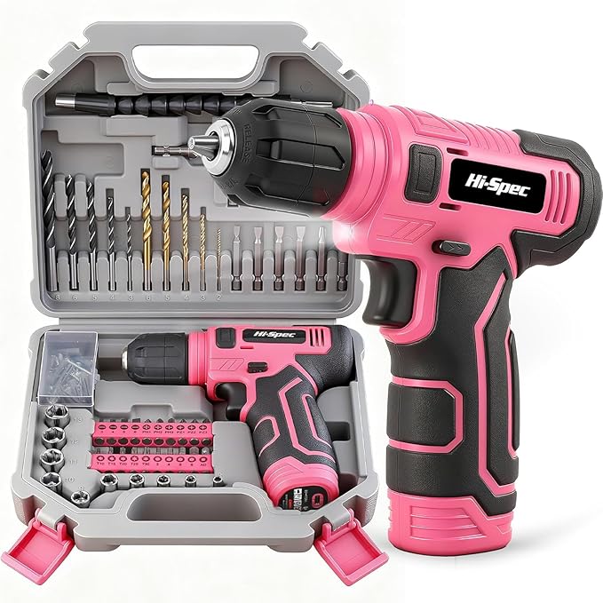 Hi-Spec 110pc Pink 8V USB Electric Power Cordless Womens Drill Driver Set.