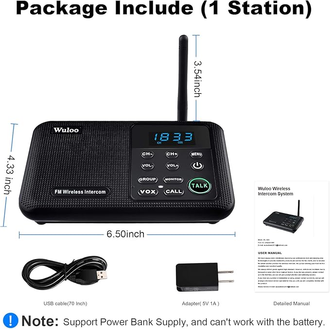 Expandable for Wuloo Intercoms Wireless for Home WL888, 1 Mile Range 22 Channel