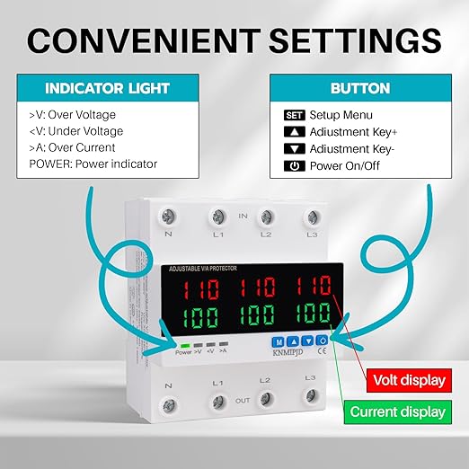 KNMIPJD Over Under Voltage Protection Device, 110V 100A Adjustable Circuit