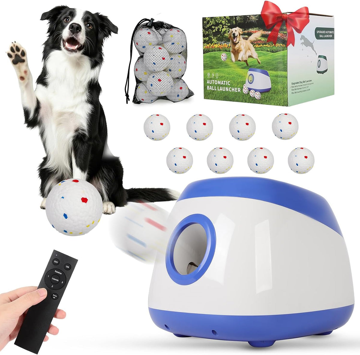 FAHKNS Automatic Ball Launcher for Large Dogs: 40/60/80FT Distance Dog Ball T...